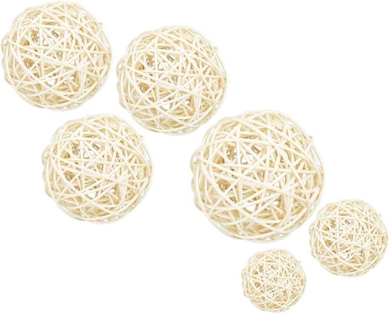 klarako 3Pc 60 100mm White Large Wicker Rattan Balls  Decorative Balls for Bowls, Vase Filler, Coffee Table Decor, Wedding Party Decoration  White, 8cm - Image 2