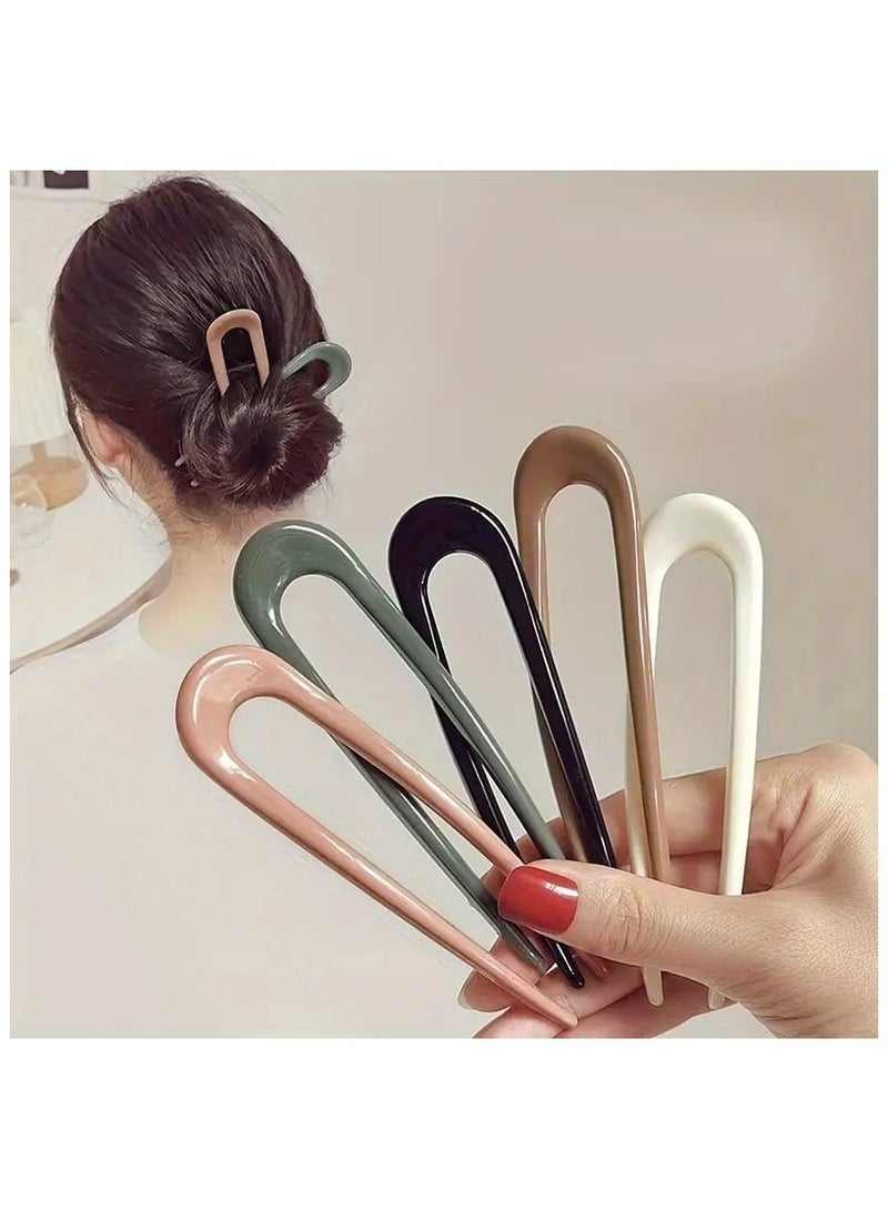 LANGMANNI Women's 5-Piece Hair Styling Set - U-Shaped Wavy Hair Forks, Resin Bun Makers, Hairpins for Easy Updo Hairstyles, Multicolor Hair Styling Comb Clips for Normal Hair Types, Durable Hair Accessories Kit - Image 1