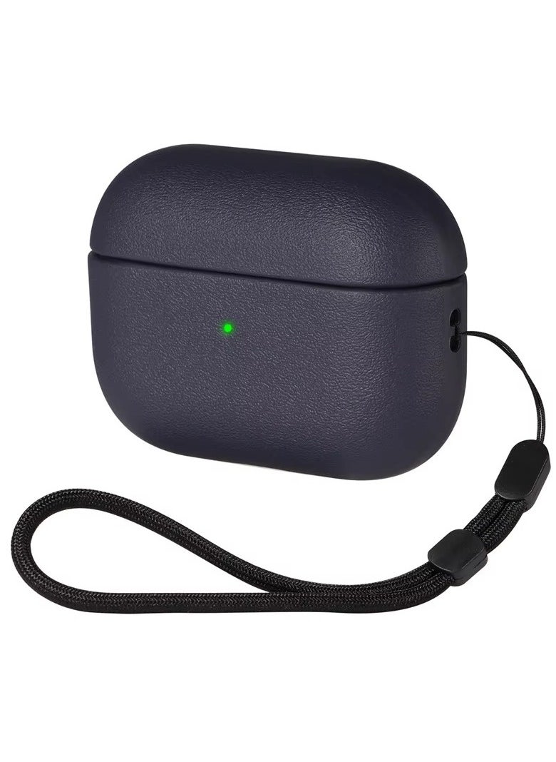 ماركة غير محددة - حافظة جلدية رفيعة لسماعات AirPods 4 مع إغلاق آمن مع سلسلة (أزرق) - Image 1
