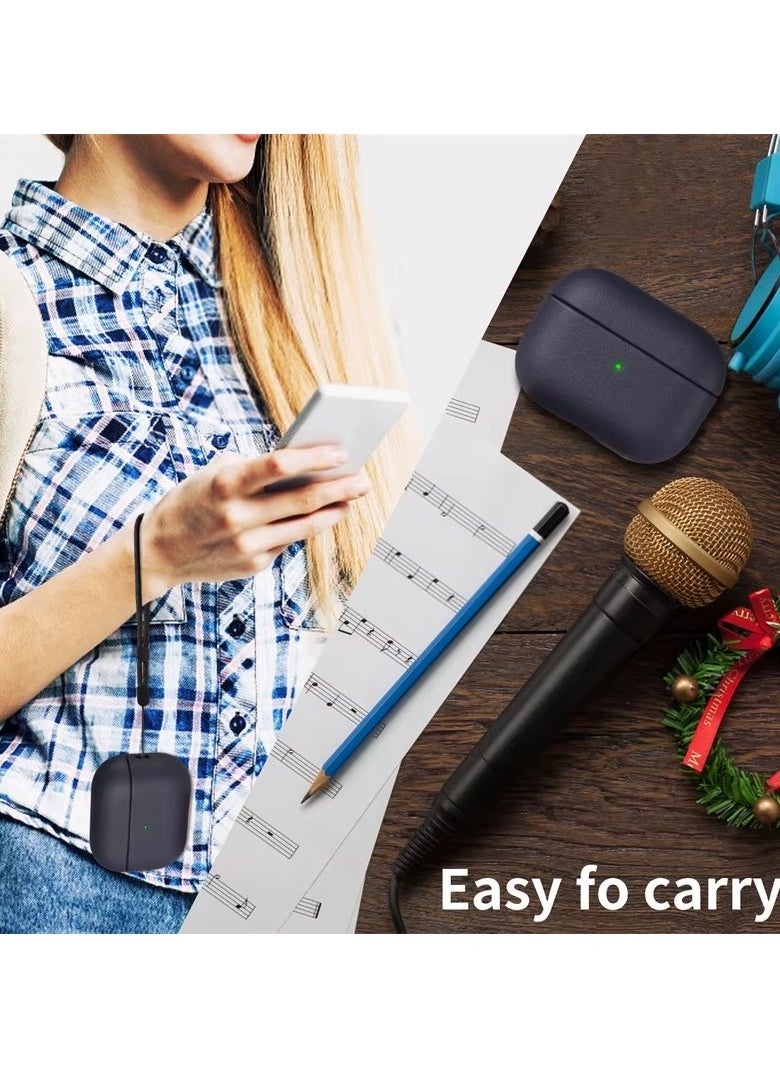 ماركة غير محددة - حافظة جلدية رفيعة لسماعات AirPods 4 مع إغلاق آمن مع سلسلة (أزرق) - Image 1