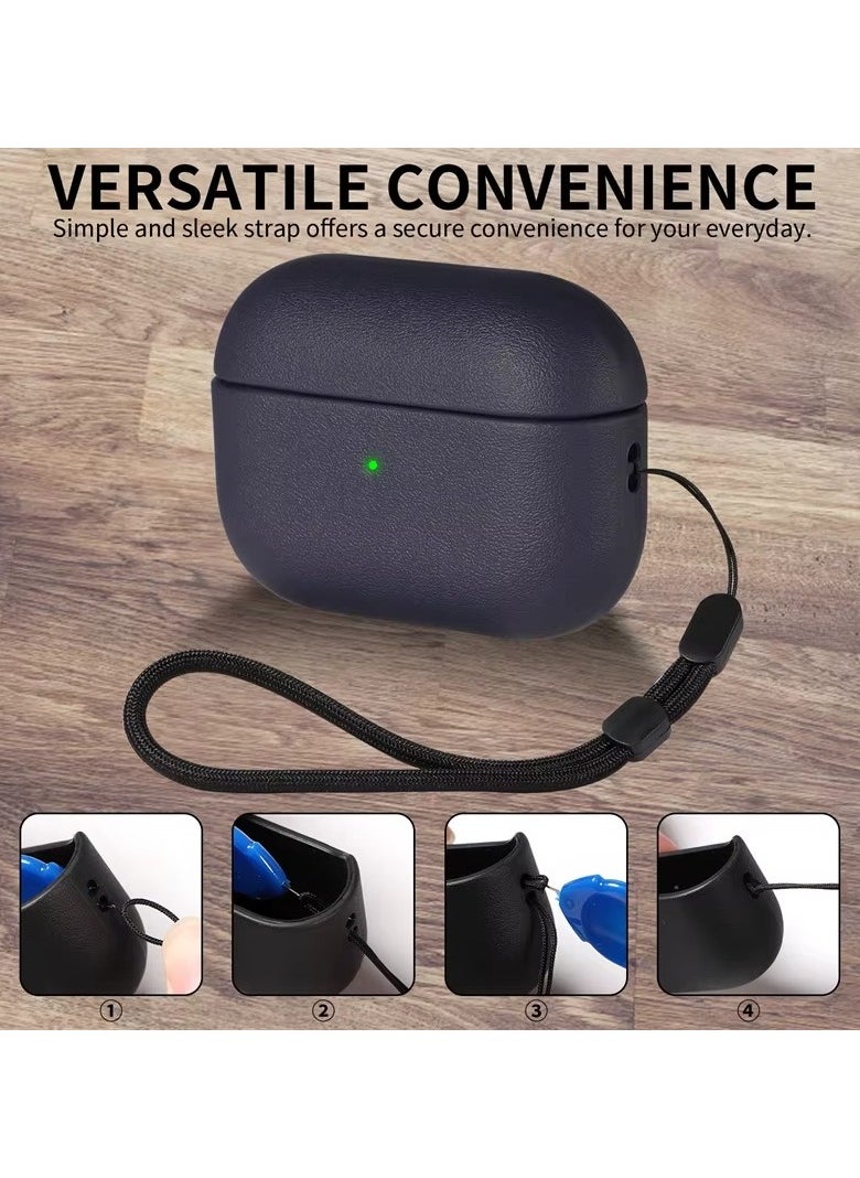 ماركة غير محددة - حافظة جلدية رفيعة لسماعات AirPods 4 مع إغلاق آمن مع سلسلة (أزرق) - Image 1