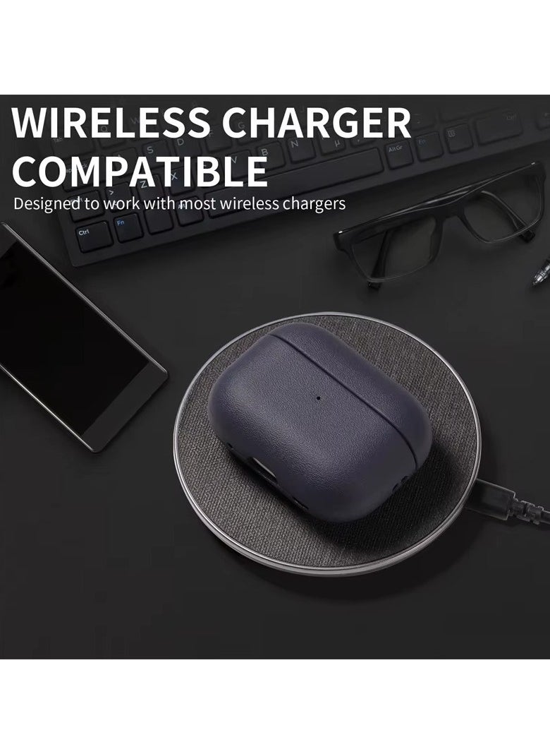 ماركة غير محددة - حافظة جلدية رفيعة لسماعات AirPods 4 مع إغلاق آمن مع سلسلة (أزرق) - Image 1