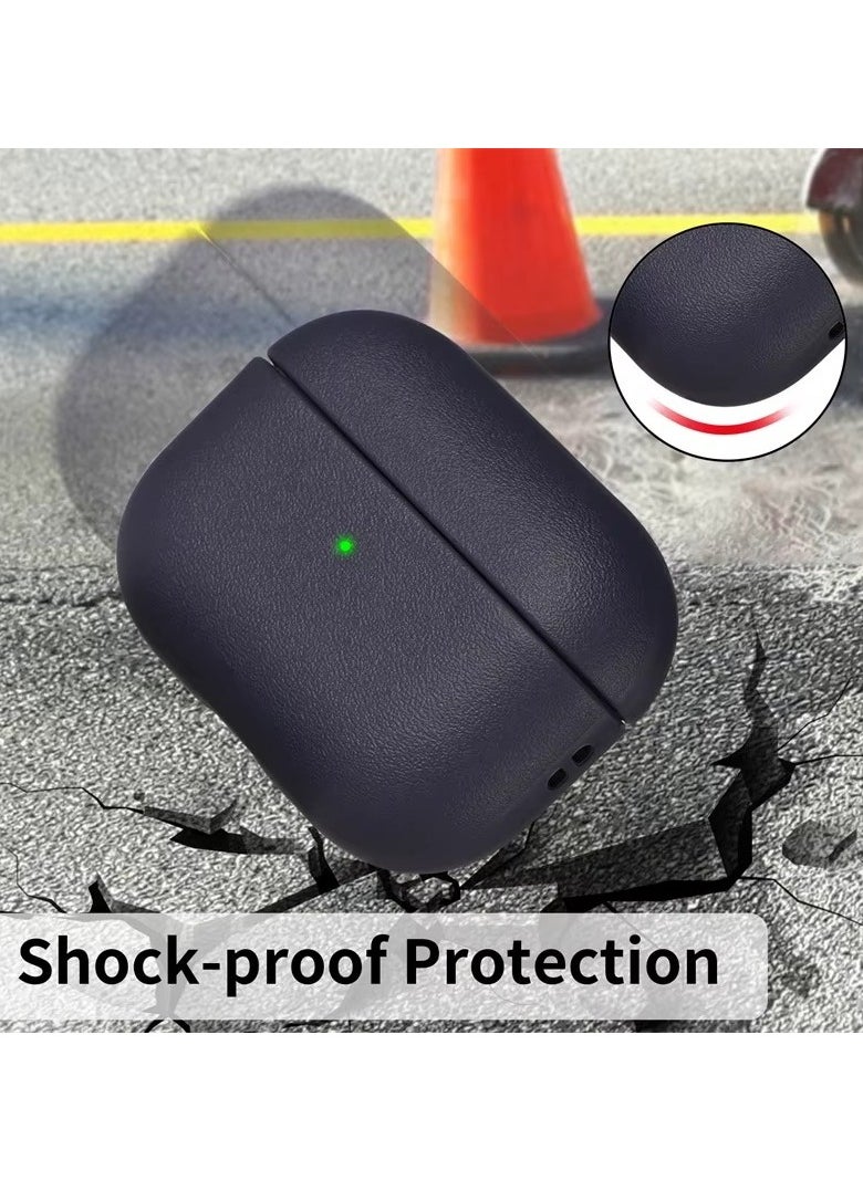 ماركة غير محددة - حافظة جلدية رفيعة لسماعات AirPods 4 مع إغلاق آمن مع سلسلة (أزرق) - Image 1