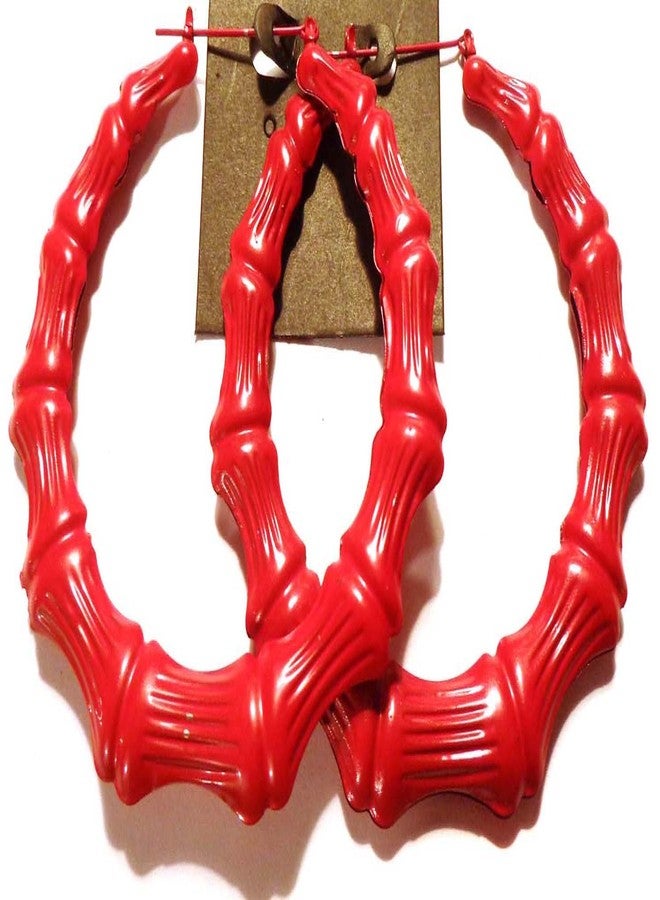 Large Bamboo Color Hoop Earrings 4 Inch Red Bamboo Hoops