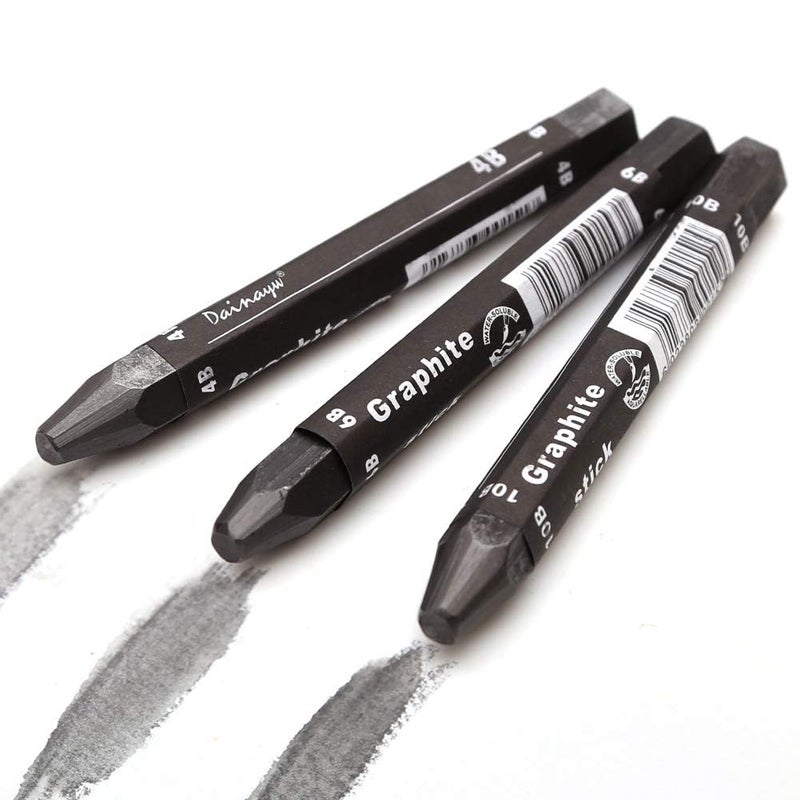 HIKIN SUPERMARKET HIKIN SUPERMARKET™ 3 Pcs 4B 6B 10B Graphite Stick Set Water Soluble Art Drawing Supplies for Sketch & Shading Artist Sketching Pencils  - Image 1