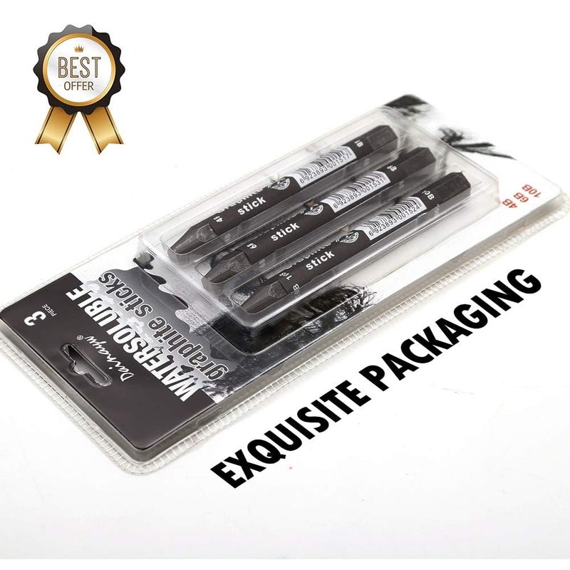 HIKIN SUPERMARKET HIKIN SUPERMARKET™ 3 Pcs 4B 6B 10B Graphite Stick Set Water Soluble Art Drawing Supplies for Sketch & Shading Artist Sketching Pencils  - Image 4