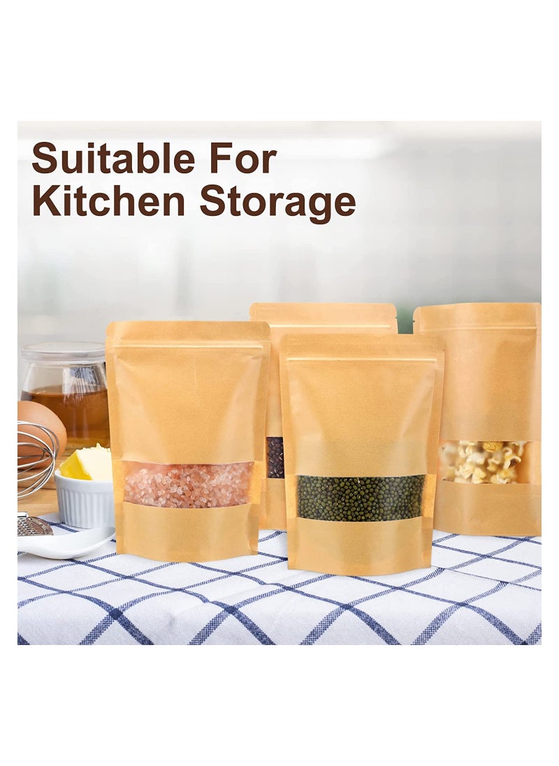 SYOSI 50 Piece Food Pouches Kraft Stand Up Food Bags Zip Lock Reusable Packing Pouches With Transparent Window And Tear Notch Thicken Heat Sealable Or Storing Cookie Snack Tea And Drinking 15*22Cm  - Image 5