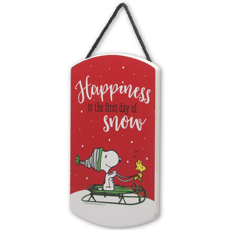Open Road Brands Peanuts Snoopy Happiness Is the First Day of Snow Hanging Wood Wall Decor - Fun Snoopy Sign for Christmas or Winter Decor - Image 2