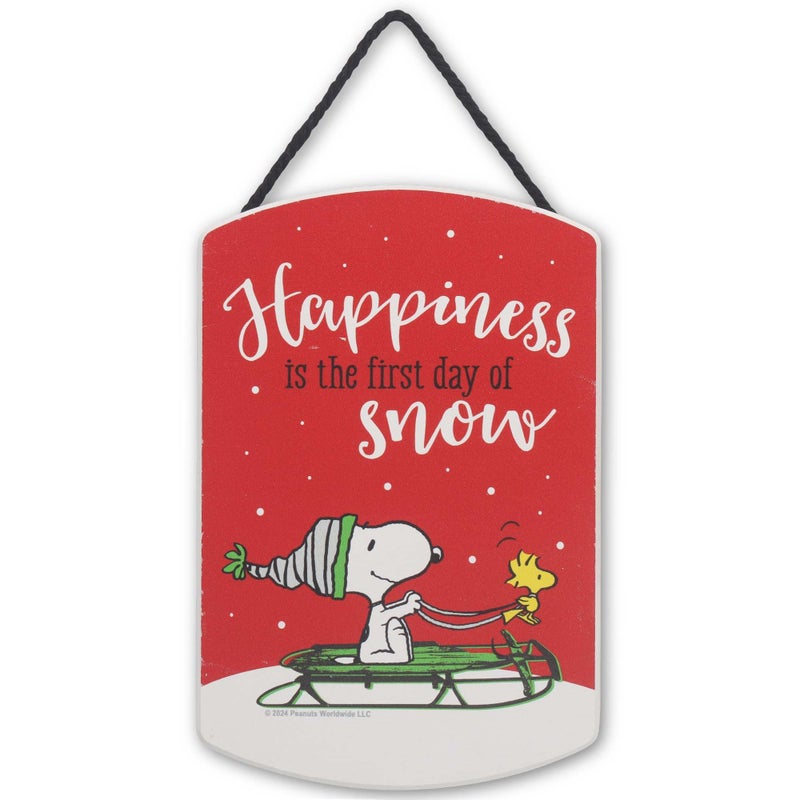 Open Road Brands Peanuts Snoopy Happiness Is the First Day of Snow Hanging Wood Wall Decor - Fun Snoopy Sign for Christmas or Winter Decor - Image 1