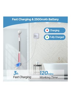 SYOSI Electric Spin Scrubber, Cordless Cleaning Brush Bathroom Tile Scrubber with Adjustable Long Handle, 3 Gears/Digital Display, Rechargeable Spin Power Scrubber for Floor, Bathtub, Window (Pink)  - Image 3