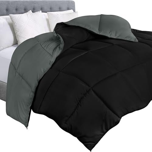 Utopia Bedding غطاء سرير يوتوبيا، إدخال لحاف، غطاء مخدد مع علامات الزاوية، أغطية بديلة من الريش بحجم كينغ (أسود/رمادي) - Image 1