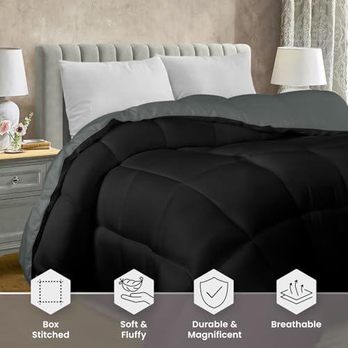 Utopia Bedding غطاء سرير يوتوبيا، إدخال لحاف، غطاء مخدد مع علامات الزاوية، أغطية بديلة من الريش بحجم كينغ (أسود/رمادي) - Image 3