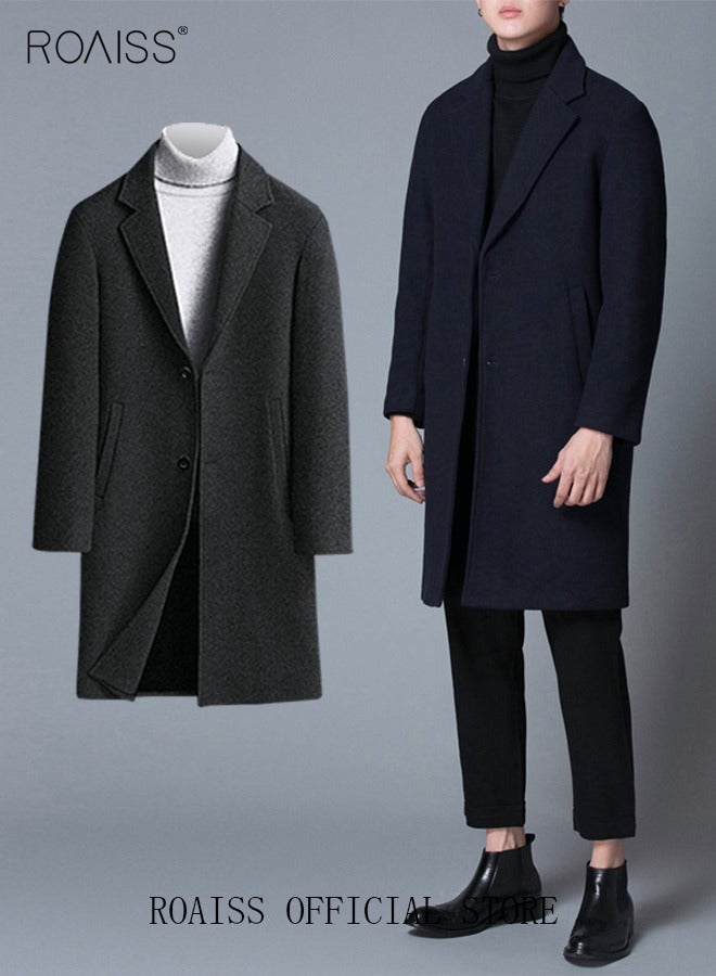 roaiss Flannel Jackets for Men Winter Long Jacket Overcoat Stylish Wool Trench Coat Premium Winter Business Top Coat Single breasted tailored coat with a relaxed fit - Image 1