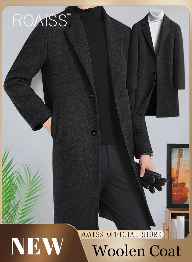 roaiss Flannel Jackets for Men Winter Long Jacket Overcoat Stylish Wool Trench Coat Premium Winter Business Top Coat Single breasted tailored coat with a relaxed fit - Image 2