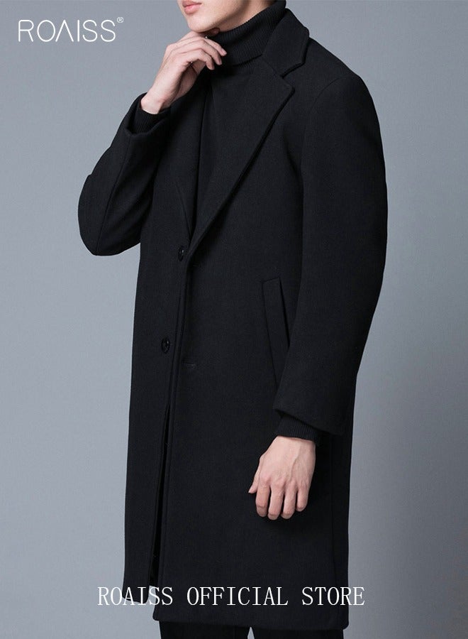 roaiss Flannel Jackets for Men Winter Long Jacket Overcoat Stylish Wool Trench Coat Premium Winter Business Top Coat Single breasted tailored coat with a relaxed fit - Image 5