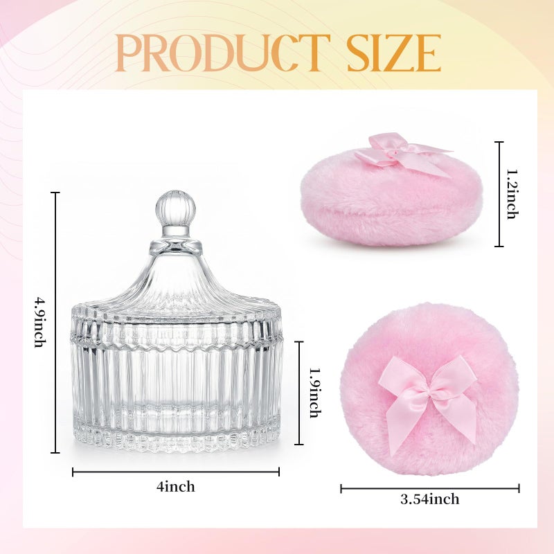 HXRYAGi Large Body Powder Puff and Container,Jar Dusting Powder Container with Puff,Reusable Velour Face Body Glitter Wet Dry Makeup - Image 2
