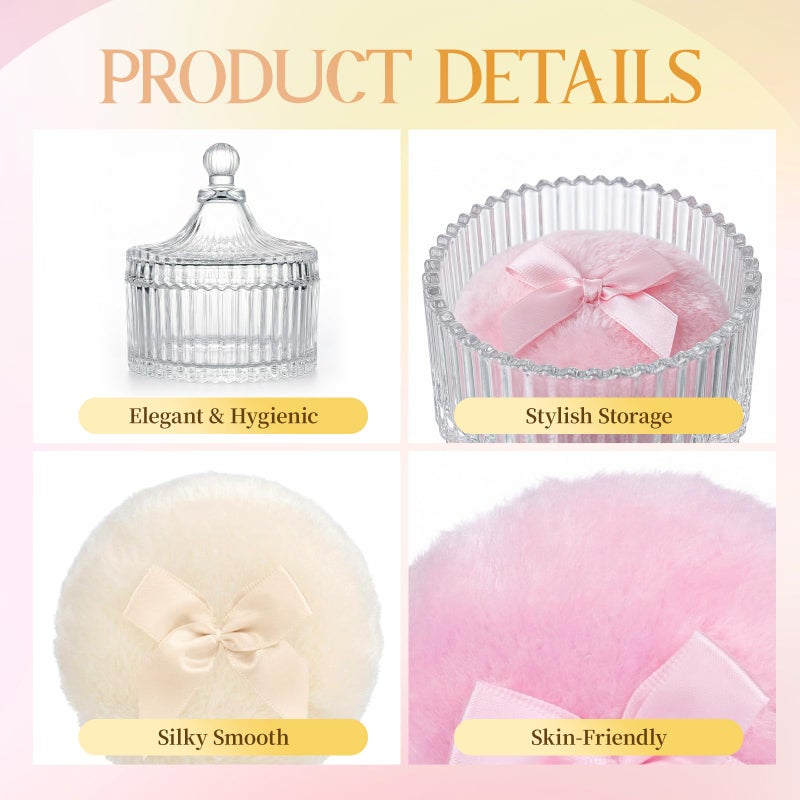 HXRYAGi Large Body Powder Puff and Container,Jar Dusting Powder Container with Puff,Reusable Velour Face Body Glitter Wet Dry Makeup - Image 3