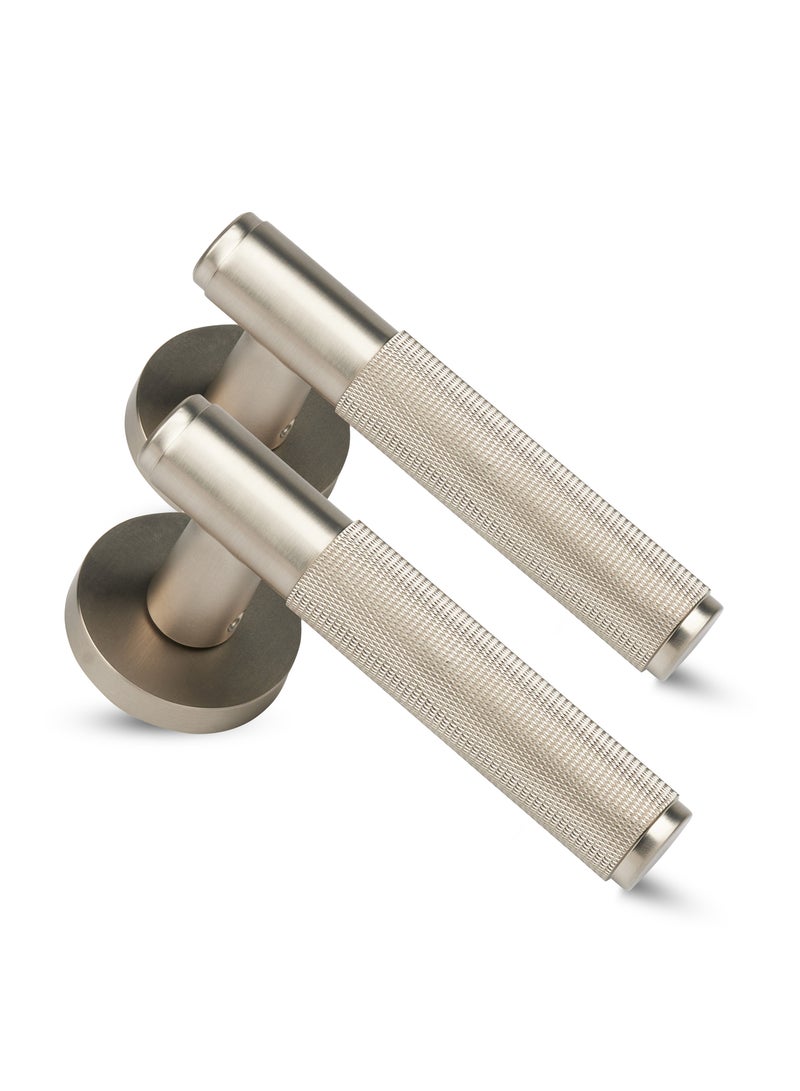 CINCINNO Vires Premium Anti-Rust Brass Door Handle Pair – Durable & Stylish for Home & Office, UV Protection, 2-Year Color & 5-Year Mechanical Warranty, Salt Spray Tested (Satin Nickel) - Image 1