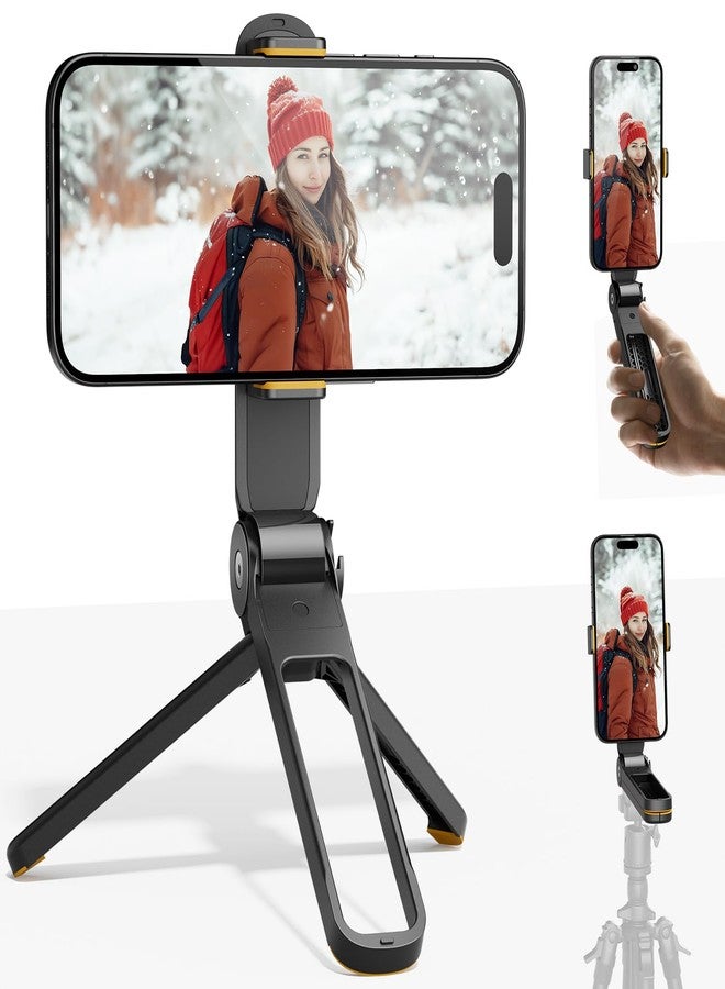 TODI Phone Tripod, Foldable Mini Desk Stand with 360° Phone Holder & Cold Shoe, Pocket Travel Tripod for iPhone, Portable Selfie Stick Handle Grip Compatible with iPhone/Android - Image 1