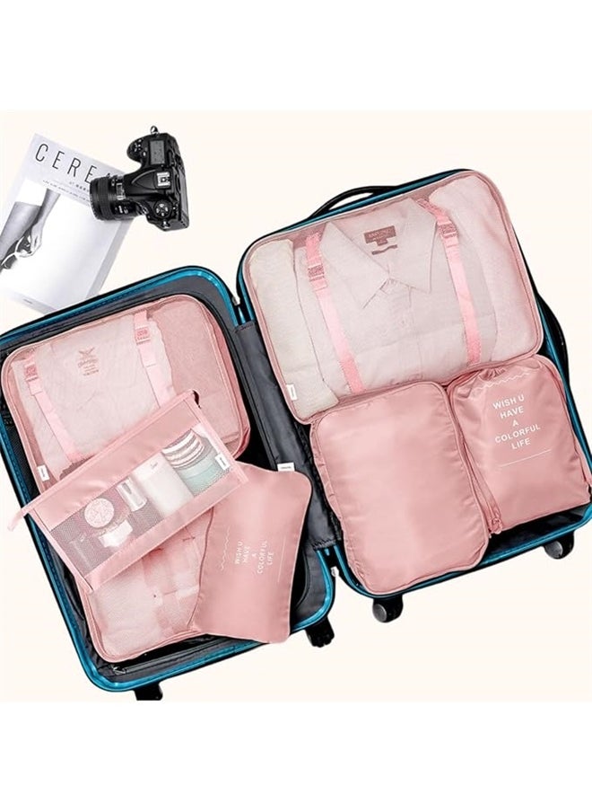 yongsheng 7-Piece Travel Luggage Organizer Packing Cube Set Pink, Packing Cubes 7 Pcs Travel Luggage Packing Organizers Set with Toiletry Bag (Pink)  - Image 2
