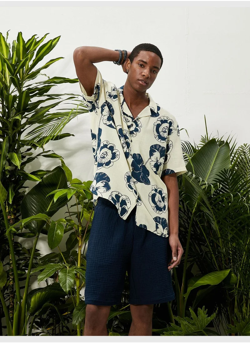 KOTON Floral Shirt Short Sleeve Turndown Collar Cotton