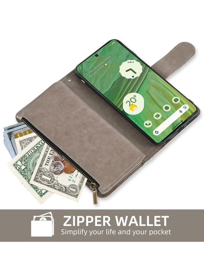 Asuwish Phone Case for Google Pixel 7 5G Wallet Cover with Tempered Glass Screen Protector and Flower Leather Flip Credit Card Holder Stand Lanyard Cell Accessories Pixel7 Pixle Seven Women Men Blue - Image 4