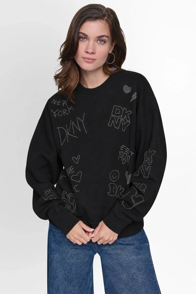DKNY RHINESTONE GRAFFITI LOGO SWEATSHIRT
