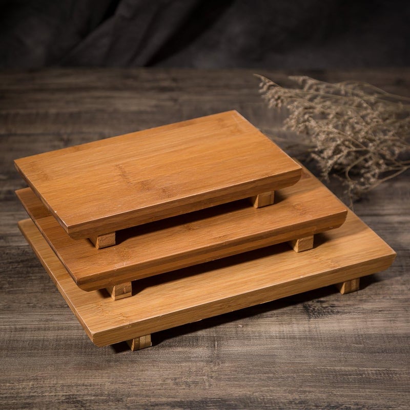 THY COLLECTIBLES Sashimi Sushi Bamboo Serving Geta Plate  Japanese Style Tableware Bamboo Sushi Board Cutting Tray L94 x W59 - Image 3