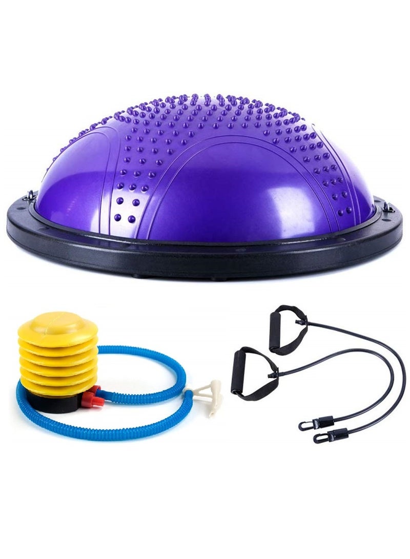 23" Yoga Balance Trainer Ball for Home Gym Workouts with Resistance Bands & Pump, Purple