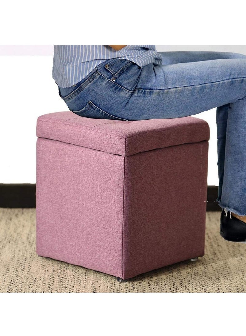 LINGWEI Storage Ottoman Cube Footrest Stool Pink 30x35x30cm - Image 4