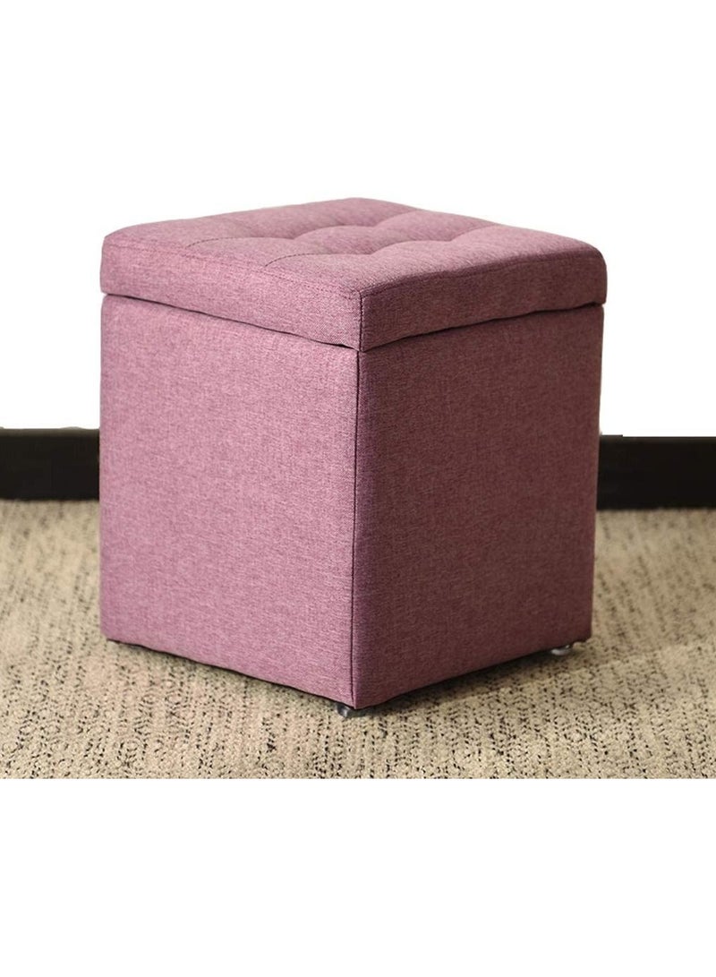 LINGWEI Storage Ottoman Cube Footrest Stool Pink 30x35x30cm - Image 2