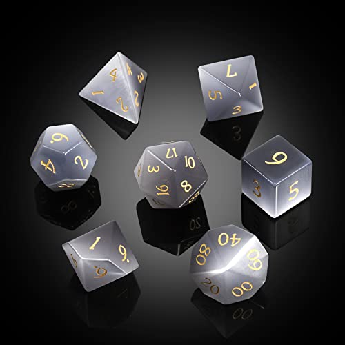 DNDND Cats Eye Gemstone Dice Set 7 PCS Crystal DND Dice with Gorgeous Gift Case for Dungeons and Dragon DD Tabletop Game Grey Cats Eye - Image 5