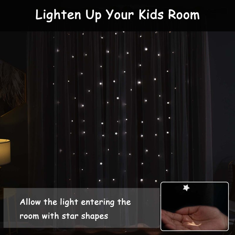 Kinryb Star Cut-Out Curtains Short Curtains for Small Window Cute Decorative Curtains 2 Layer Blackout Curtains Sheer Curtain for Kids Bedroom Thermal Insulated Drape 42"" W x 45"" L Coffee 2 Panels - Image 5