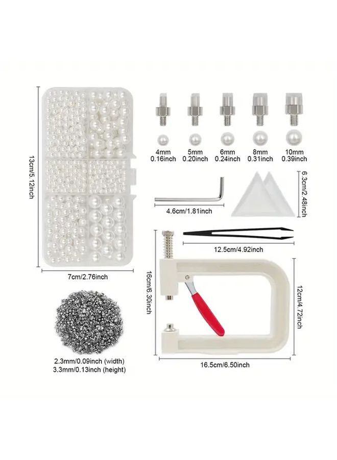Portable Pearl Embroidery Kit with Beige Beads and Black Machine for Clothing Hats Accessories - Image 2