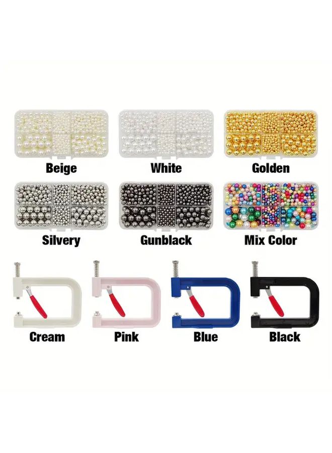 Portable Pearl Embroidery Kit with Beige Beads and Black Machine for Clothing Hats Accessories - Image 3