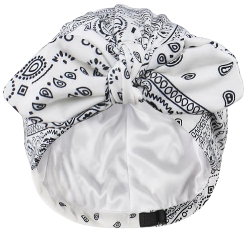 Ababalaya Satin Lined Beanies for Women Chemo Headwear Silky Lined Cotton Sleeping Cap 1 White - Image 1