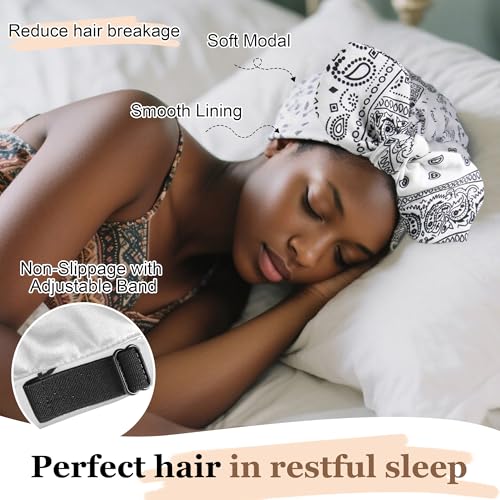 Ababalaya Satin Lined Beanies for Women Chemo Headwear Silky Lined Cotton Sleeping Cap 1 White - Image 3