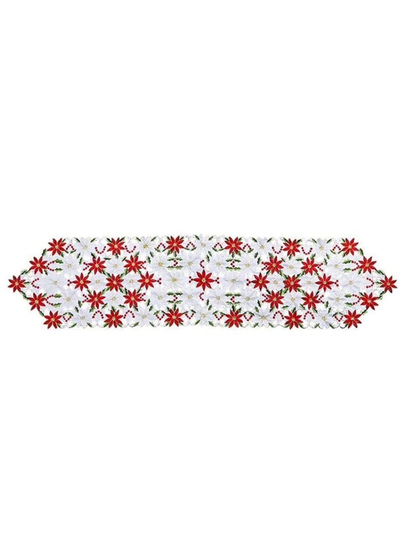 Christmas Embroidered Table Runner Holly Poinsettia Holiday Decor Polyester Elegant for Dining Table Party Wedding Home Decorations Machine Washable 38x220CM - Image 2