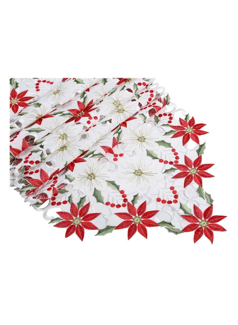 Christmas Embroidered Table Runner Holly Poinsettia Holiday Decor Polyester Elegant for Dining Table Party Wedding Home Decorations Machine Washable 38x220CM - Image 3