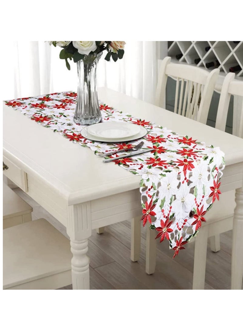 Christmas Embroidered Table Runner Holly Poinsettia Holiday Decor Polyester Elegant for Dining Table Party Wedding Home Decorations Machine Washable 38x220CM - Image 4