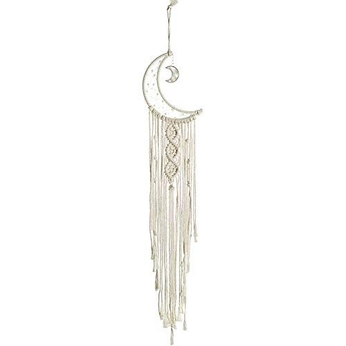 MOONFLY Dream Catcher with Handmade Moon Star Design Woven Cotton Dream Catchers Boho Macrame Wall Hanging Home Decoration Ornament Craft Gift White Moon
