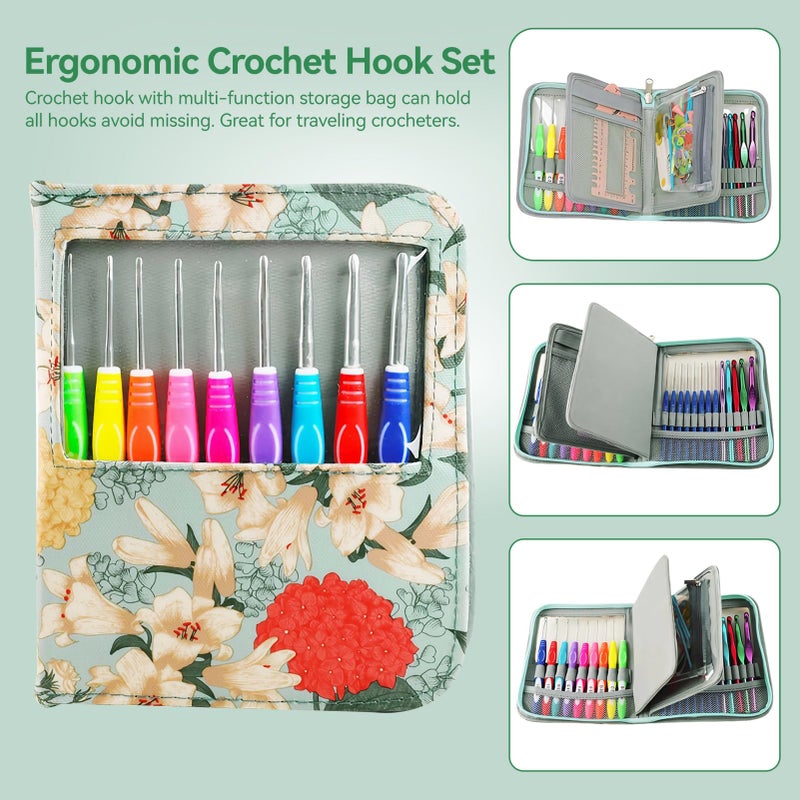 Dasonwin 60-Piece Ergonomic Crochet Hooks Set with Travel Case - Aluminum Crochet Needles Kit for Beginners & Experts, Arthritis-Friendly Design, Includes Stitch Markers & Accessories (Green) - Image 4