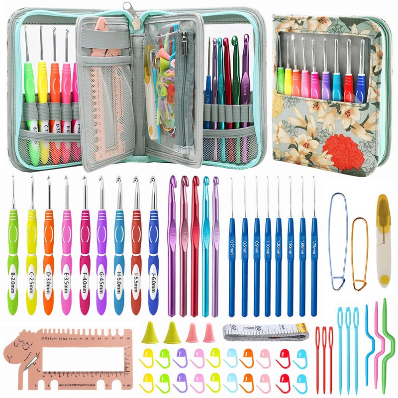 Dasonwin 60-Piece Ergonomic Crochet Hooks Set with Travel Case - Aluminum Crochet Needles Kit for Beginners & Experts, Arthritis-Friendly Design, Includes Stitch Markers & Accessories (Green) - Image 1
