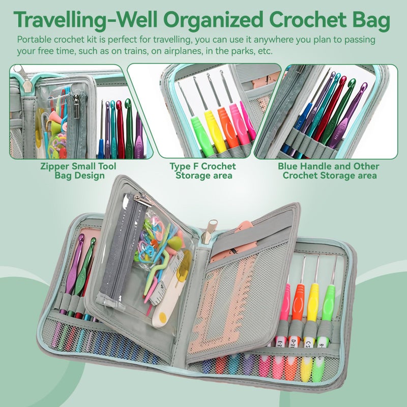 Dasonwin 60-Piece Ergonomic Crochet Hooks Set with Travel Case - Aluminum Crochet Needles Kit for Beginners & Experts, Arthritis-Friendly Design, Includes Stitch Markers & Accessories (Green) - Image 3