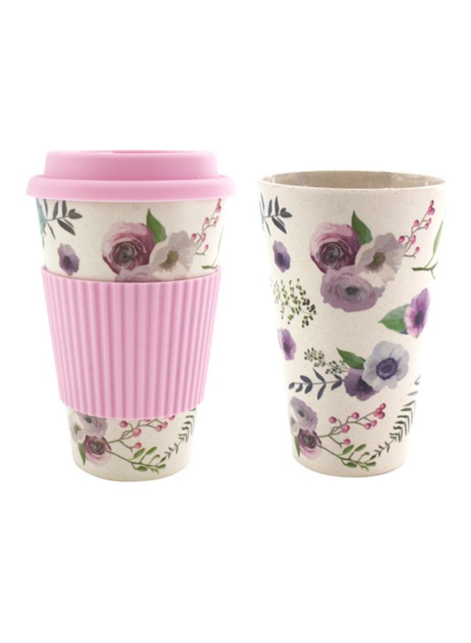 NIBEMINENT Floral Design Travel Mug With Lid And Sleeve Pink 9.6 x 15.4 9.7cm - Image 2
