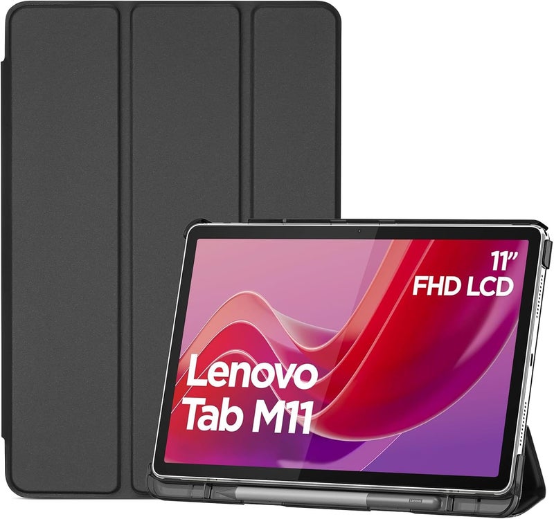 Procases Smart Case For Lenovo Tab M11 11" 2024 Tb330Fu With Pen Holder, Slim Stand Tri-Fold Hard Shell Protective Tablet Cover Translucent Back Case Support Auto Wake/Sleep -Black - Image 1