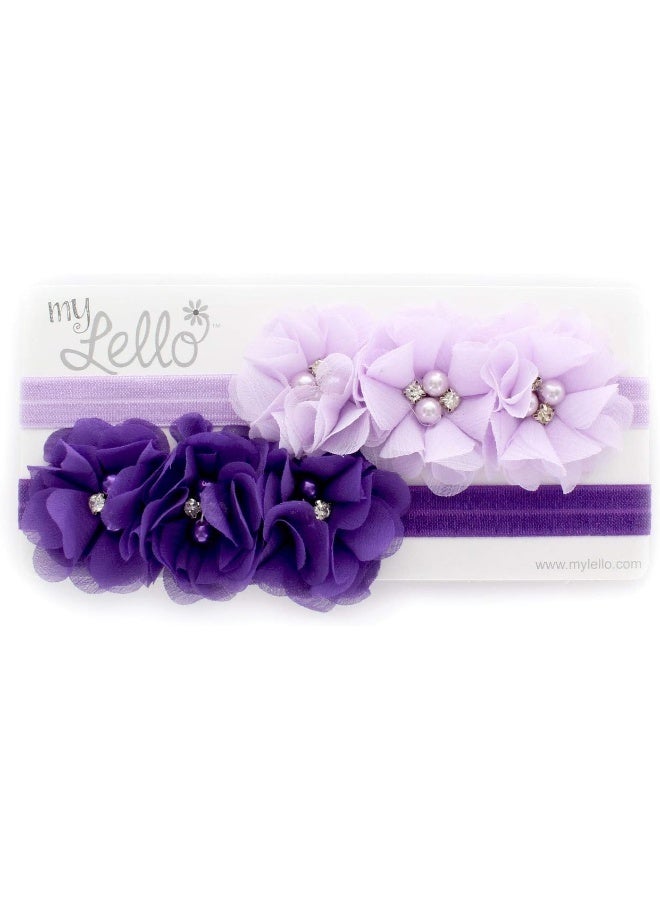 My Lello Girls Flower Headbands Toddler Fabric Beaded Trio Stretchy Elastic Pair (Light Pink/White) - Image 3