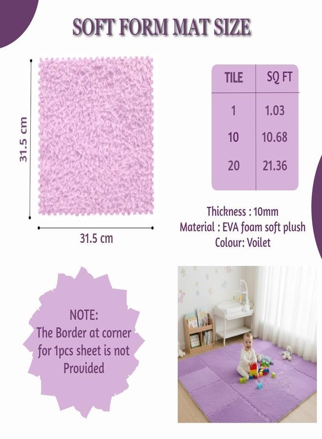 Nasmodo 10mm Kids mats for Floor Soft Plush Foam Babies Puzzle Interlocking Play mats for Crawling Playing Tile mat Carpet Rug for Infants and Toddlers (Voilet, 20pcs) - Image 3