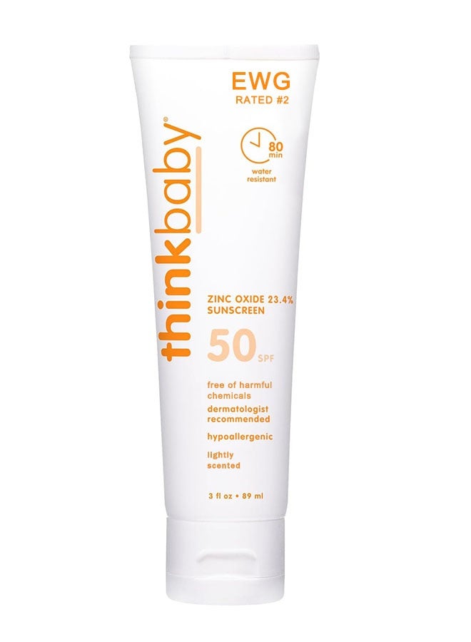 Thinkbaby SPF 50+ Baby Mineral Sunscreen 89ml, Safe, Natural Sunblock, Water Resistant Sun Cream, Broad Spectrum UVA/UVB Sun Protection, Sunscreen Lotion - Image 1