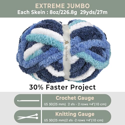 mellobello Jumbo Chunky Yarn for Hand Knitting - Super Thick Chenille Chunky Yarn for Crocheting - Extra Soft Bulky Fluffy Blanket Big Yarns 8 Jumbo Pack (27yds,8 oz Each Skein) - Image 2